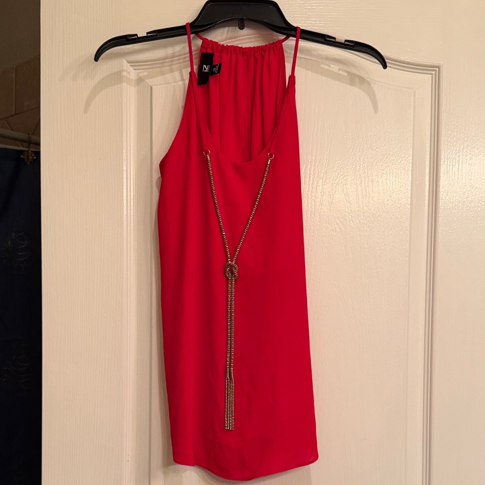 Red Sleeveless Top with Chain Detail